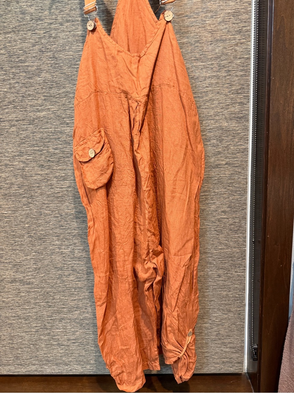 Relaxed Rust Orange Linen-Blend Overalls Jumpsuit